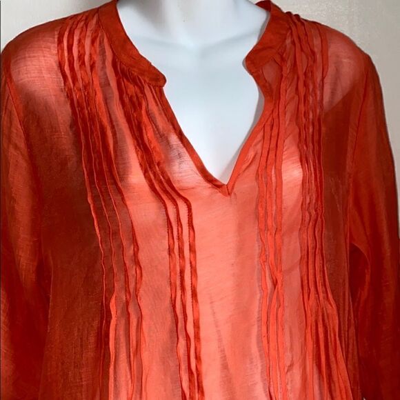 DYLAN Bright Orange 3/4 SleeveTunic Sheer Blouse-S - Picture 2 of 7